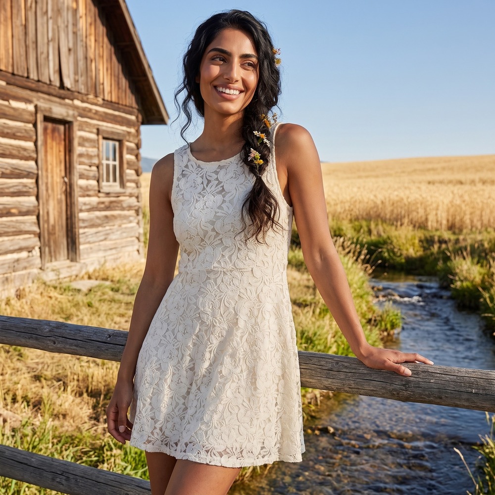 Free People Mini Dress Women S Cream Lace Boho Romantic